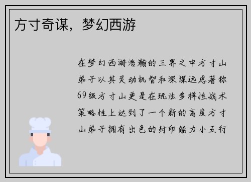 方寸奇谋，梦幻西游