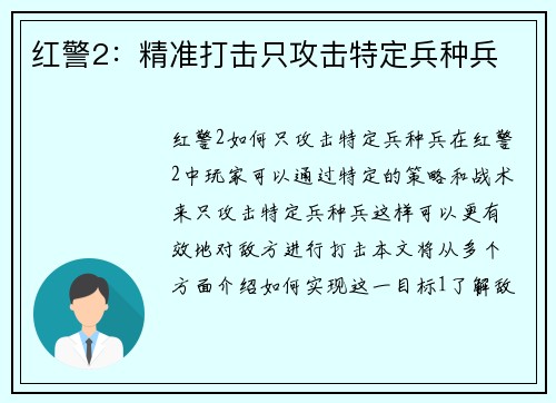 红警2：精准打击只攻击特定兵种兵